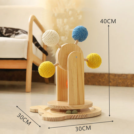 Solid Wood Rotary Cat Scratch Board with Sisal Hemp Balls – Ferris Wheel Cat Scratcher Turntable