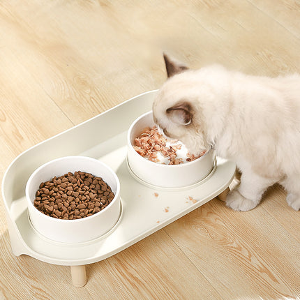 Tilted Double Pet Bowl with Raised Stand – Cervical Protection Cat & Dog Food and Water Feeder