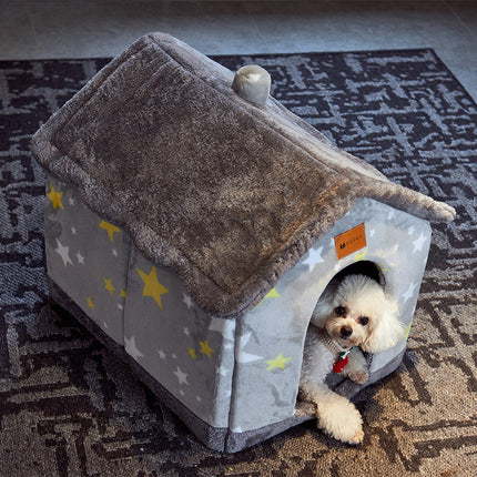 Foldable Dog House Pet Bed – Winter Villa Kennel with Removable Nest, Warm Enclosed Cave for Dogs & Cats