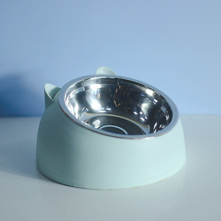 Stainless Steel Cat & Dog Double Bowl with Automatic Water Refill – Oblique Mouth Cervical Protection Pet Feeding Basin