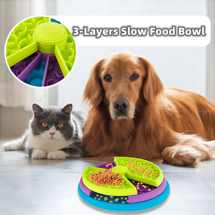 3-Layer Rotating Slow Food Bowl Puzzle Feeder for Dogs & Cats – Anti-Choking Interactive Pet Feeding Toy
