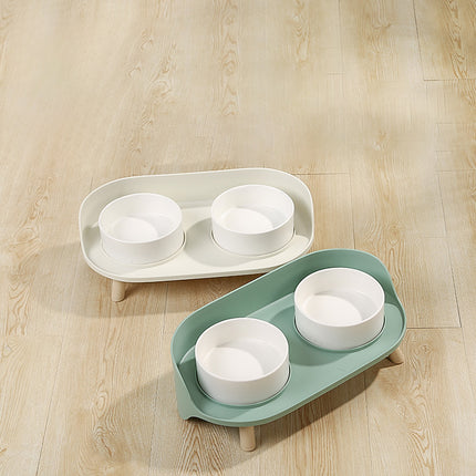 Tilted Double Pet Bowl with Raised Stand – Cervical Protection Cat & Dog Food and Water Feeder