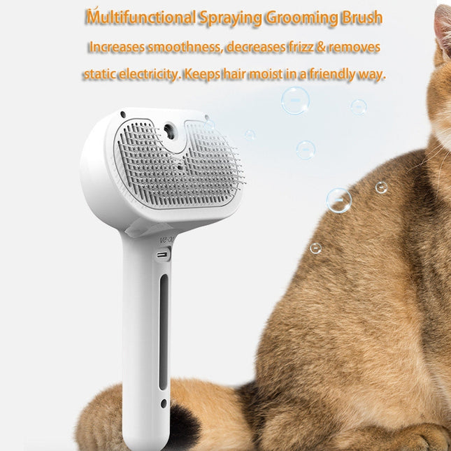 Pet Self-Cleaning Grooming Brush with Mist Spray, Dog & Cat Hair Remover Comb, Dematting Slicker Brush with Built-in Humidifier for Pet Grooming