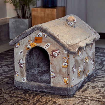 Foldable Dog House Pet Bed – Winter Villa Kennel with Removable Nest, Warm Enclosed Cave for Dogs & Cats