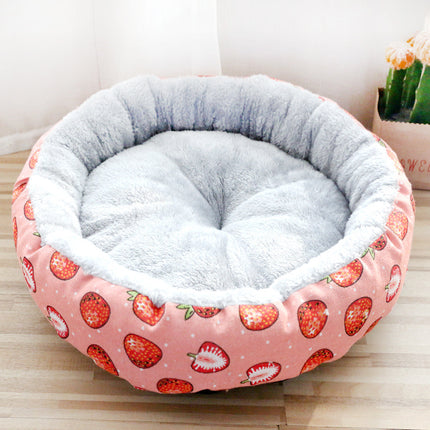 Round Plush Pet Bed with Cotton Padding – Soft Dog & Cat Nest with Cartoon Print