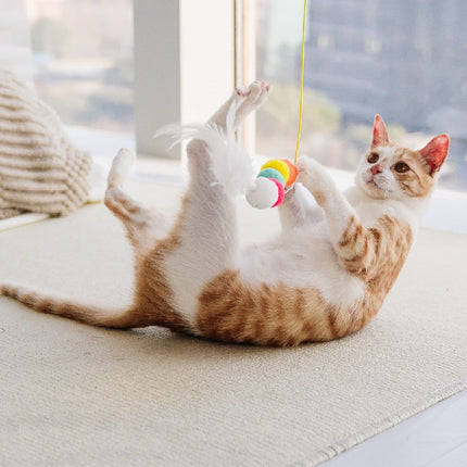 Telescopic Hanging Swing Cat Toy with Feather & Plush Balls | Interactive Self-Play Rope Mouse Toy
