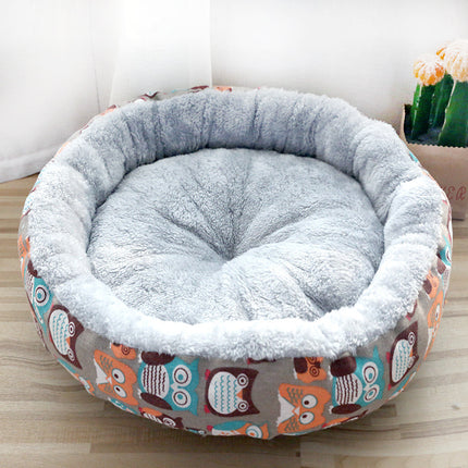 Round Plush Pet Bed with Cotton Padding – Soft Dog & Cat Nest with Cartoon Print