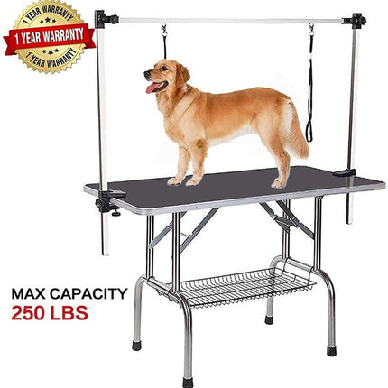 Heavy Duty Dog Grooming Table with Adjustable Arm, Non-Slip Surface & Storage Tray