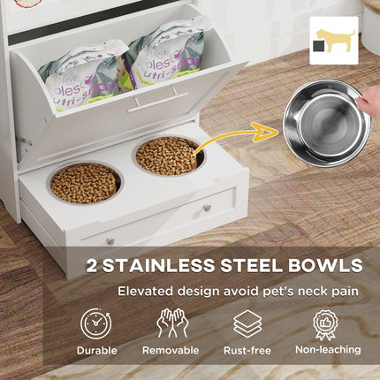 PawHut Pet Feeder Station Storage Cabinet with Raised Stainless Steel Bowls & Hidden Food Storage