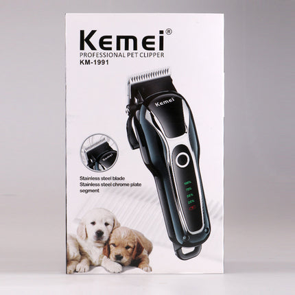 Kemei KM-1991 Professional Pet Hair Clipper – Rechargeable Low-Noise Grooming Trimmer for Dogs & Cats