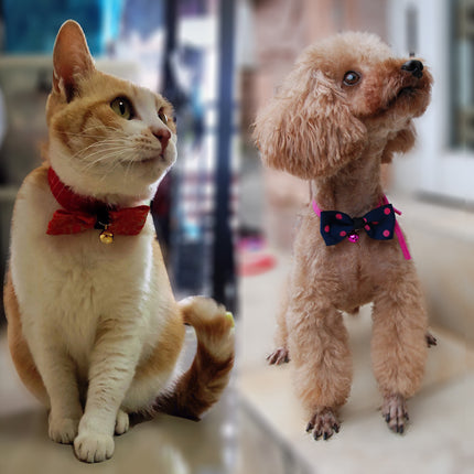 Adjustable Pet Bow Tie Collar with Bell for Dogs & Cats – Polyester Neck Accessory