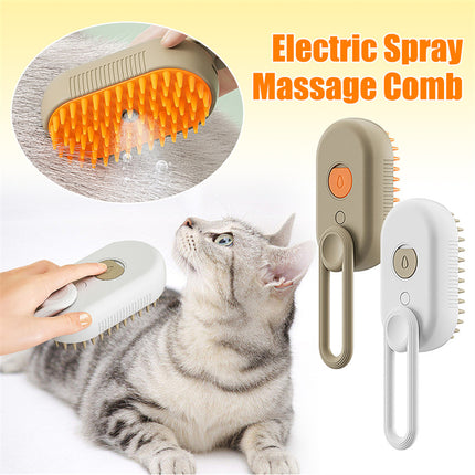 3-in-1 Electric Steam Pet Grooming Brush with Spray & Massage – USB Rechargeable Hair Removal Comb for Dogs