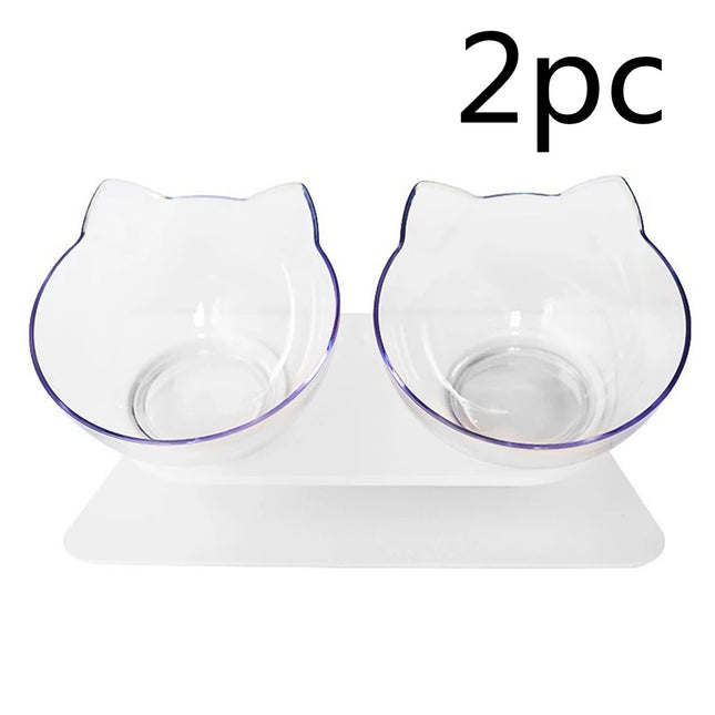 15° Adjustable Cat Bowl with Transparent PC Dish – Single or Double Feeding Bowl for Cats