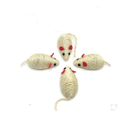 Handmade Wooden Cat Stick Toy Set | Mouse, Feather, Sisal Ball & Interactive Cat Toys