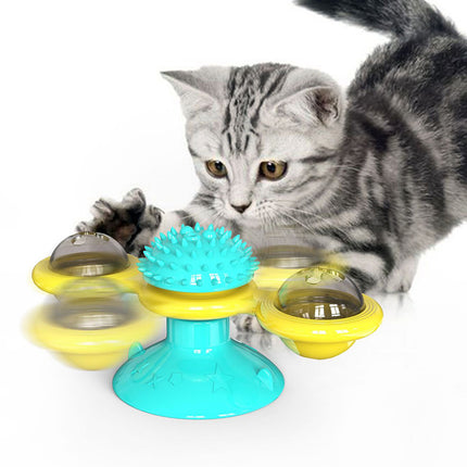 Cat Rotating Windmill Interactive Toy with Suction Base, Catnip & Teeth Grinding Balls