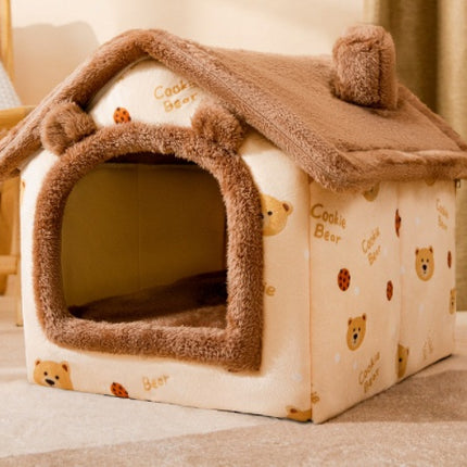 Foldable Dog House Pet Bed – Winter Villa Kennel with Removable Nest, Warm Enclosed Cave for Dogs & Cats