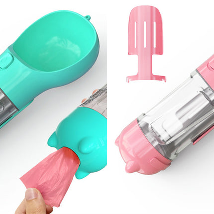 3-in-1 Portable Dog Water Bottle Feeder with Food Box & Garbage Bag for Outdoor Travel