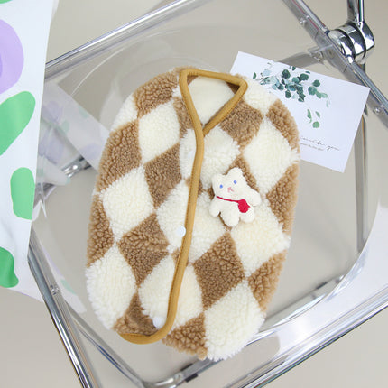 Pet Checkerboard Velvet Vest Winter Jacket for Dogs and Cats – Warm Plush Cotton Coat for Puppies and Kittens