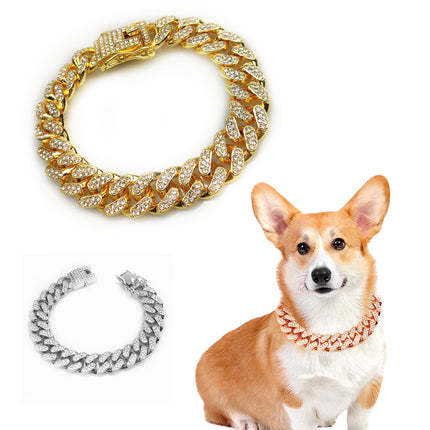Hip Hop Diamond Chain Pet Collar – Bling Alloy Necklace for Dogs & Cats (Unisex, All Seasons)