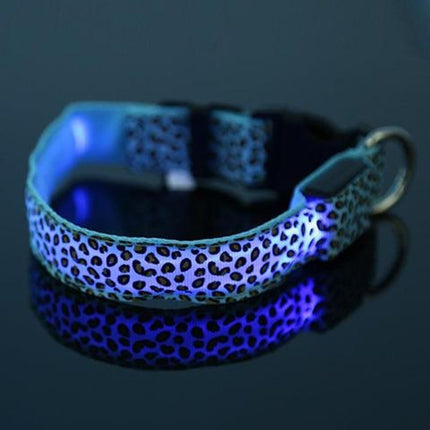 LED Safety Dog Collar – Adjustable Nylon Leopard Print Pet Collar