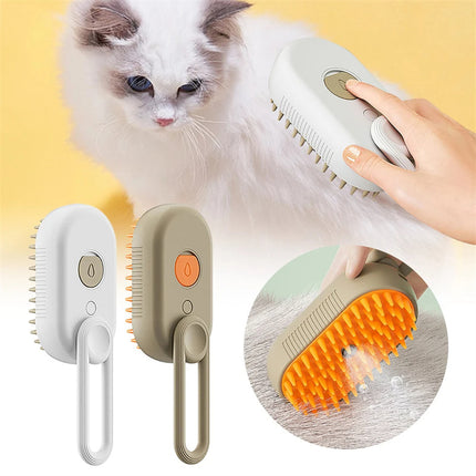 3-in-1 Electric Steam Pet Grooming Brush with Spray & Massage – USB Rechargeable Hair Removal Comb for Dogs