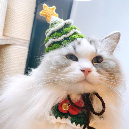 Pet Christmas Handmade Woolen Hat – Cute Christmas Tree Knit Hat for Cats & Small Dogs