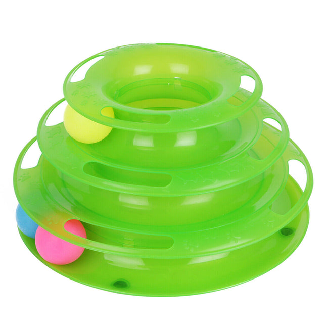 Pet Cat Crazy Ball Disk Interactive Toy 3-Level Track Amusement Play Tower