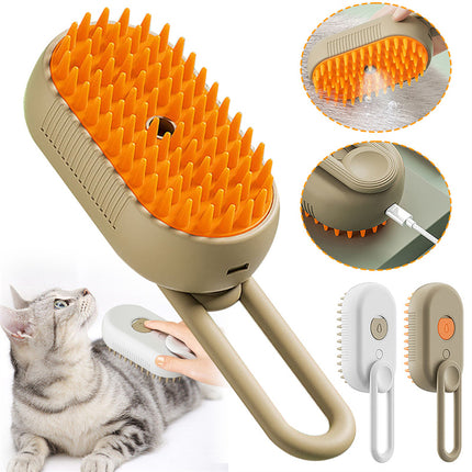 3-in-1 Electric Steam Pet Grooming Brush with Spray & Massage – USB Rechargeable Hair Removal Comb for Dogs