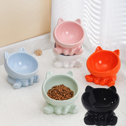 Ceramic Cat Bowl with Oblique Mouth Neck Guard – Elevated Cat & Dog Feeding Bowl