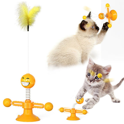 Cat Rotating Windmill Interactive Toy with Suction Base, Catnip & Teeth Grinding Balls