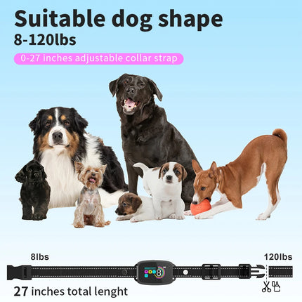 Smart Automatic Anti-Barking Dog Collar with HD LCD Display, Rechargeable IP67 Waterproof Bark Stopper