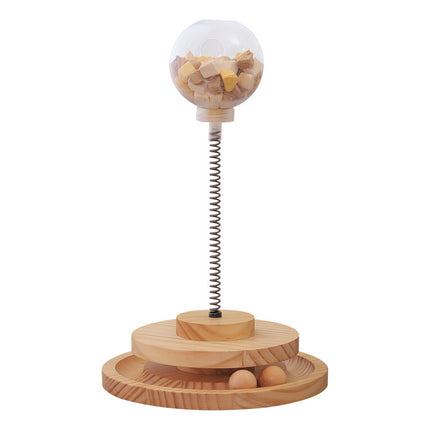 Interactive Cat Treat Dispenser Spring Toy Wooden Base Slow Feeder Catnip Training Toy
