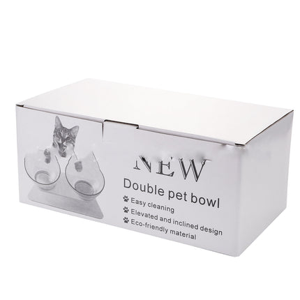 Non-Slip Double Cat Bowl with Raised Stand, 15° Tilted Transparent Cat Head Feeder for Cats & Small Dogs