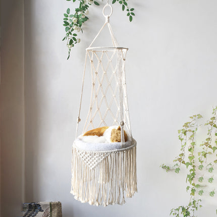 Macrame Hanging Cat Bed – Wall Hanging Macrame Cat Hammock Swing for Indoor Cats