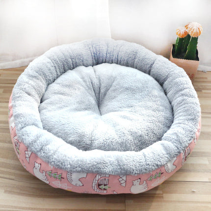 Round Plush Pet Bed with Cotton Padding – Soft Dog & Cat Nest with Cartoon Print