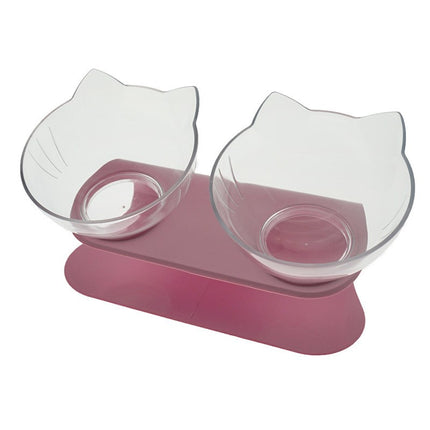Non-Slip Double Cat Bowl with Raised Stand, 15° Tilted Transparent Cat Head Feeder for Cats & Small Dogs