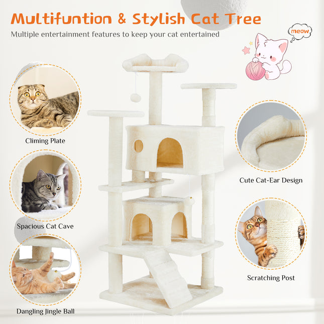 Multi-Functional Cat Treehouse & Climbing Frame with Jingle Ball | Indoor Cat Activity Tower