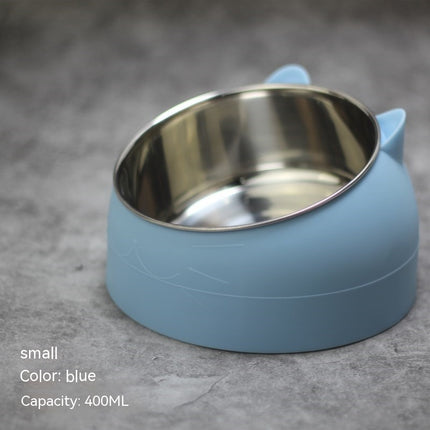Stainless Steel Cat & Dog Double Bowl with Automatic Water Refill – Oblique Mouth Cervical Protection Pet Feeding Basin
