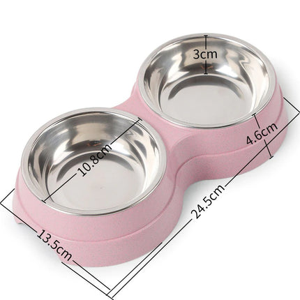 Double Pet Food & Water Bowl – Stainless Steel Feeding Dish for Cats, Puppies & Small Dogs