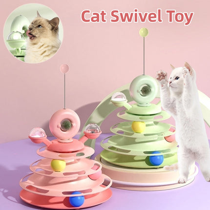 4-Level Cat Toy Tower Turntable Roller Ball Track with Catnip – Interactive Puzzle Training Toy