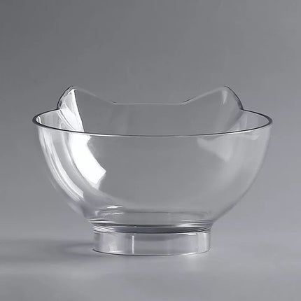 Transparent Cat Double Bowl with 15° Tilt – Elevated Neck Protection Feeding Bowl for Cats & Dogs