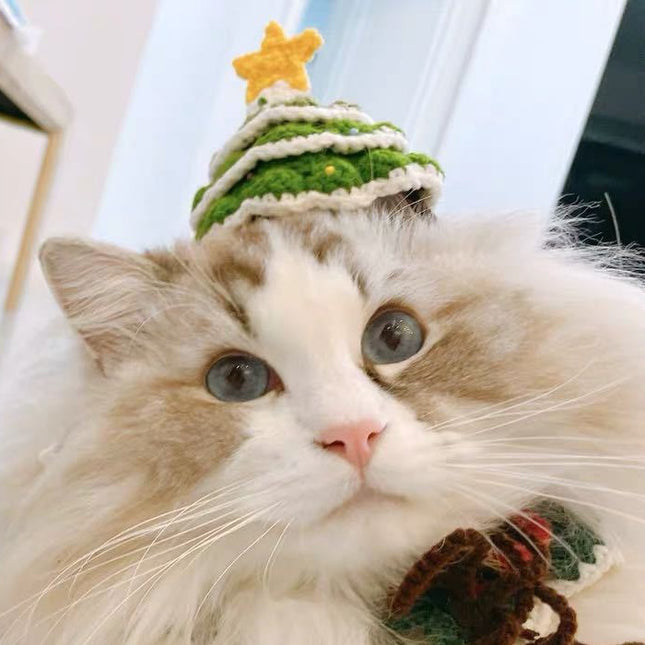 Pet Christmas Handmade Woolen Hat – Cute Christmas Tree Knit Hat for Cats & Small Dogs
