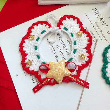 Handwoven Wool Christmas Pet Collar – Festive Knit Holiday Neck Accessory for Dogs & Cats