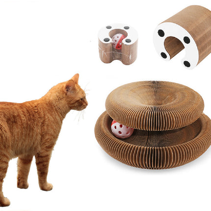 Magic Organ Foldable Cat Scratch Board Toy – Corrugated Paper Cat Scratching Tunnel with Ball
