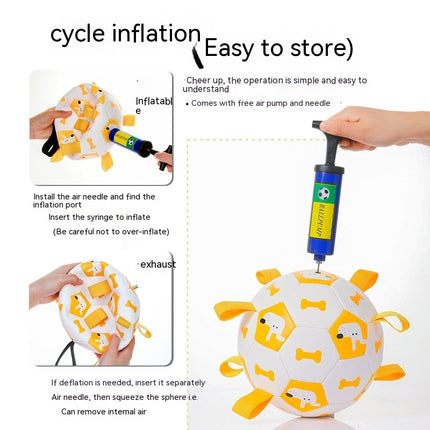 Dog Interactive Football Toy with Nylon Straps | PU Bite-Resistant Chew & Training Ball for Outdoor Play