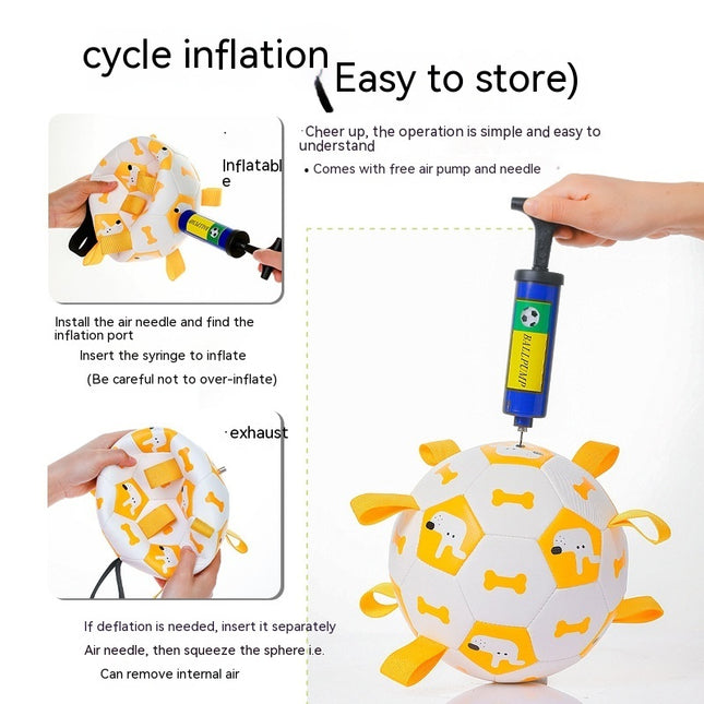 Dog Interactive Football Toy with Nylon Straps | PU Bite-Resistant Chew & Training Ball for Outdoor Play