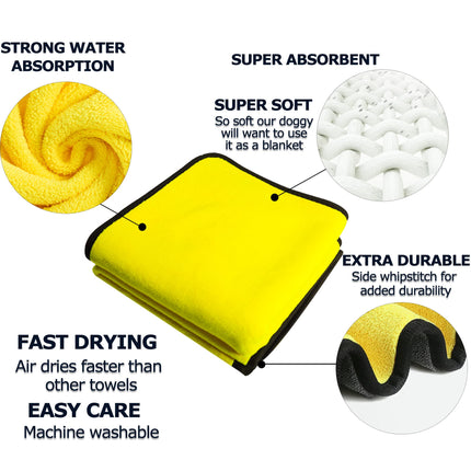 Super Absorbent Microfiber Dog Drying Towel – Quick-Drying Pet Bath Towel for Dogs & Cats (Yellow)