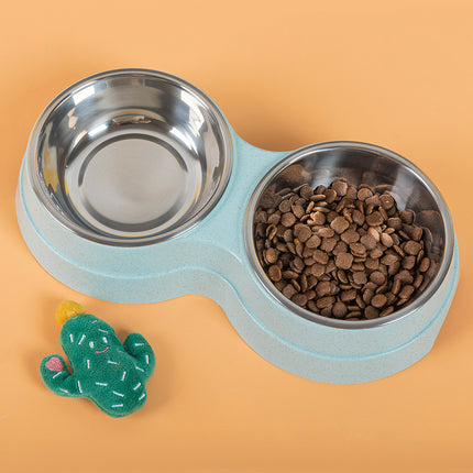 Double Pet Food & Water Bowl – Stainless Steel Feeding Dish for Cats, Puppies & Small Dogs