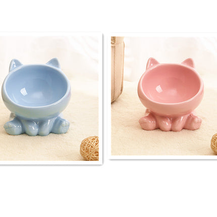 Ceramic Cat Bowl with Oblique Mouth Neck Guard – Elevated Cat & Dog Feeding Bowl