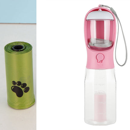 Portable 3-in-1 Dog & Cat Water Bottle with Food Feeder and Poop Bag Dispenser – Leak-Proof Pet Travel Cup